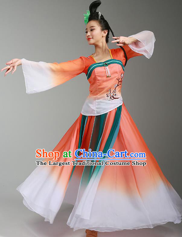 Top Chinese Classical Dance Orange Dress Woman Group Dance Garment Costume Traditional Umbrella Dance Performance Clothing
