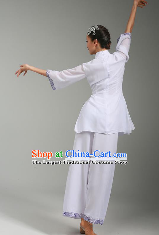 China Jiaozhou Yangko Performance White Uniforms Fan Dance Group Dance Garment Costume Female Folk Dance Clothing