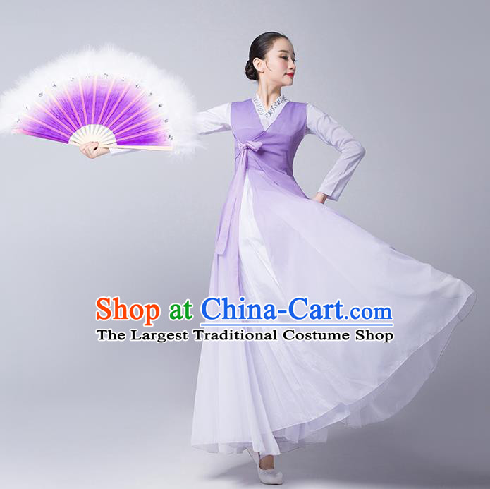 China Korean Nationality Stage Performance Clothing Ethnic Female Fan Dance Garments Korea Minority Folk Dance Lilac Dress