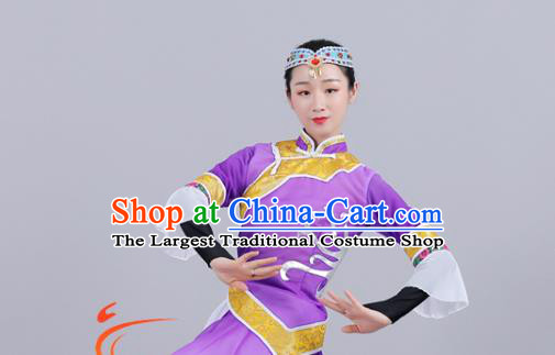 China Mongolian Nationality Stage Performance Clothing Ethnic Female Dance Garments Mongol Minority Folk Dance Purple Dress