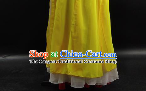 China Korean Nationality Stage Performance Clothing Ethnic Female Dance Garments Korea Minority Fan Dance Yellow Dress