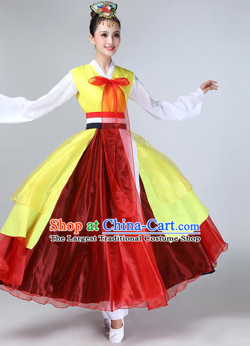 China Korea Minority Fan Dance Dress Ethnic Female Dance Garments Korean Nationality Stage Performance Clothing