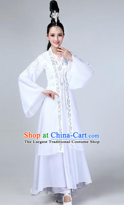 Top Chinese Classical Dance White Dress Woman Umbrella Dance Garment Costume Traditional Court Stage Performance Clothing