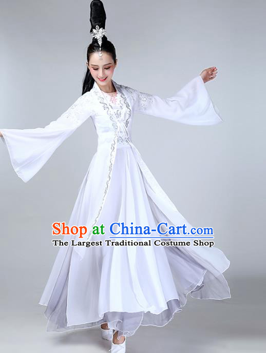 Top Chinese Classical Dance White Dress Woman Umbrella Dance Garment Costume Traditional Court Stage Performance Clothing