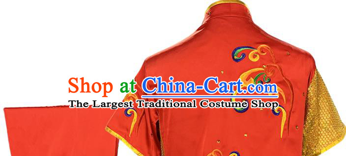 Chinese Martial Arts Wushu Embroidered Red Outfits Kungfu Competition Clothing Kung Fu Training Garment Costumes