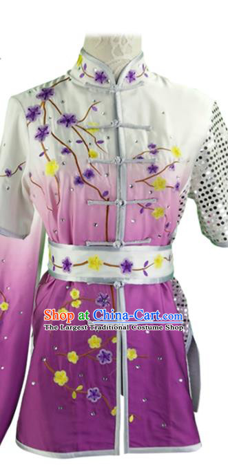 Chinese Kungfu Clothing Chang Boxing Competition Garment Costumes Martial Arts Wushu Embroidered Plum Purple Outfits