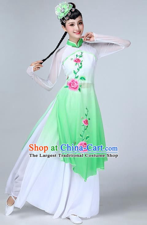 Top Chinese Classical Dance Green Dress Woman Umbrella Dance Garment Costume Traditional Fan Dance Performance Clothing