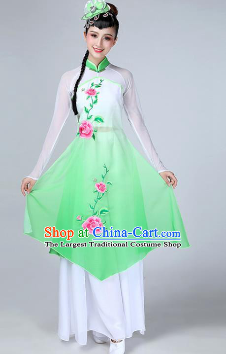 Top Chinese Classical Dance Green Dress Woman Umbrella Dance Garment Costume Traditional Fan Dance Performance Clothing