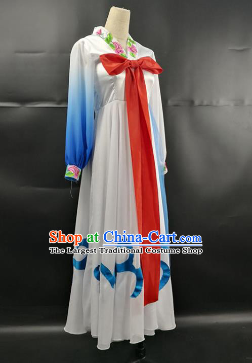 China Ethnic Female Group Dance Garments Korean Nationality Stage Performance Clothing Korea Minority Fan Dance White Dress