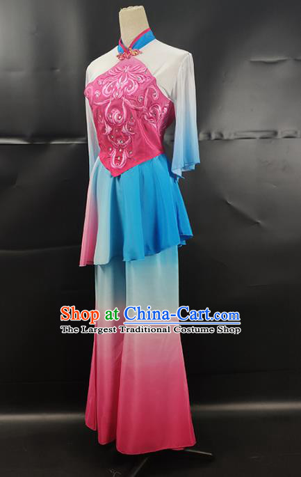 China Female Solo Dance Clothing Jiaozhou Yangko Performance Uniforms Fan Dance Orchids Dance Garment Costume