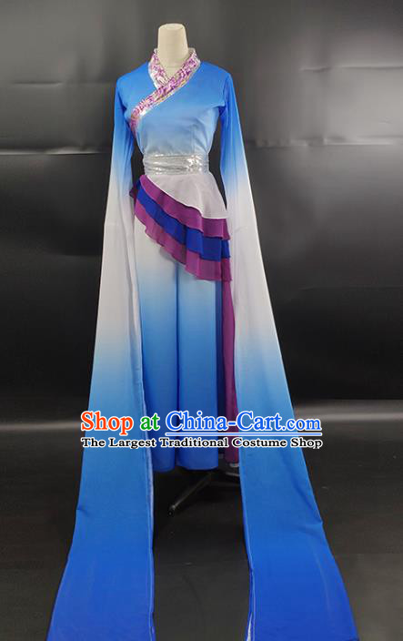 Top Chinese Traditional Water Sleeve Dance Performance Clothing Classical Dance Blue Dress Outfits Woman Group Dance Garment Costume