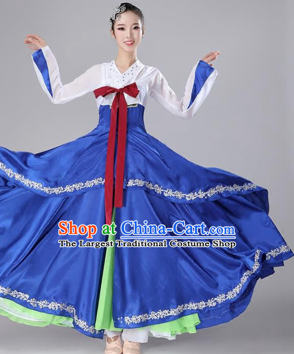 China Korea Nationality Stage Performance Clothing Korean Minority Folk Dance Royalblue Dress Ethnic Female Drum Dance Garments