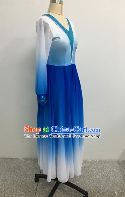 China Yunnan Minority Dance Blue Dress Ethnic Female Peacock Dance Garments Dai Nationality Stage Performance Clothing