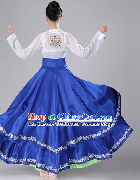 China Korea Nationality Stage Performance Clothing Korean Minority Folk Dance Royalblue Dress Ethnic Female Drum Dance Garments