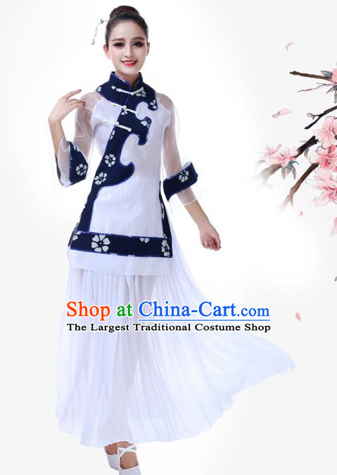 China Fan Dance Garment Costume Female Group Dance Clothing Jiaozhou Yangko Performance White Uniforms