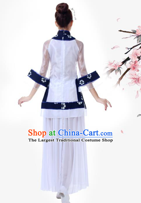 China Fan Dance Garment Costume Female Group Dance Clothing Jiaozhou Yangko Performance White Uniforms