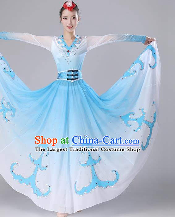 Top Chinese Woman Swan Dance Garment Costume Traditional Dance Performance Clothing Classical Dance Blue Dress Outfits