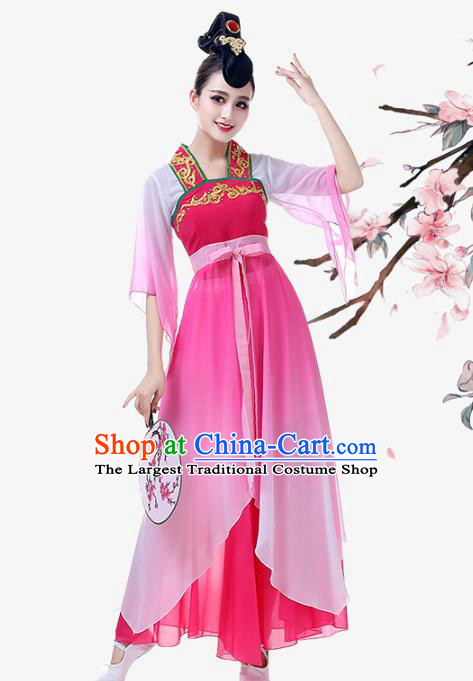 Top Chinese Classical Umbrella Dance Garment Costume Traditional Court Dance Rosy Hanfu Dress Outfits Woman Stage Performance Clothing