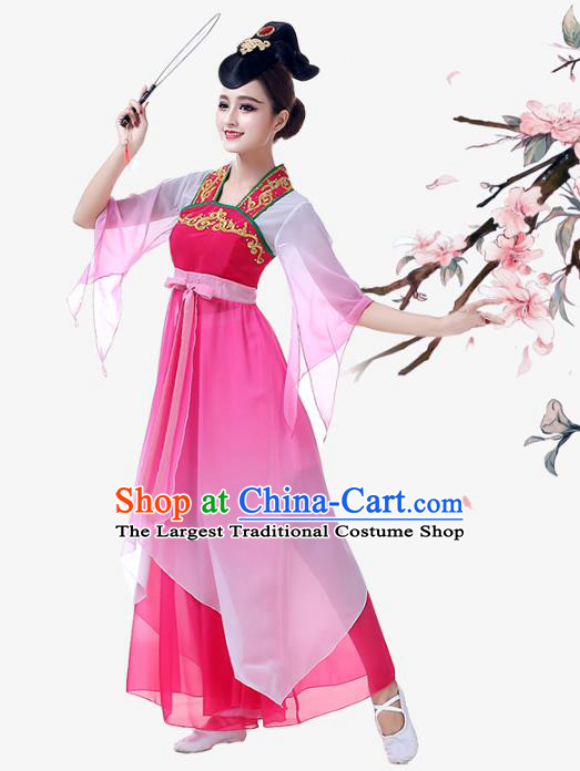 Top Chinese Classical Umbrella Dance Garment Costume Traditional Court Dance Rosy Hanfu Dress Outfits Woman Stage Performance Clothing