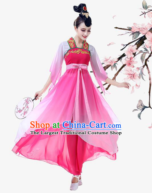 Top Chinese Classical Umbrella Dance Garment Costume Traditional Court Dance Rosy Hanfu Dress Outfits Woman Stage Performance Clothing
