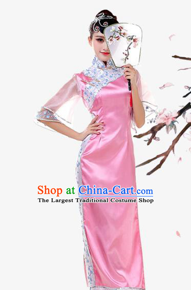 Top Chinese Woman Stage Performance Clothing Classical Umbrella Dance Garment Costume Traditional Fan Dance Pink Qipao Dress