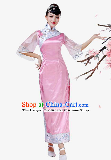 Top Chinese Woman Stage Performance Clothing Classical Umbrella Dance Garment Costume Traditional Fan Dance Pink Qipao Dress