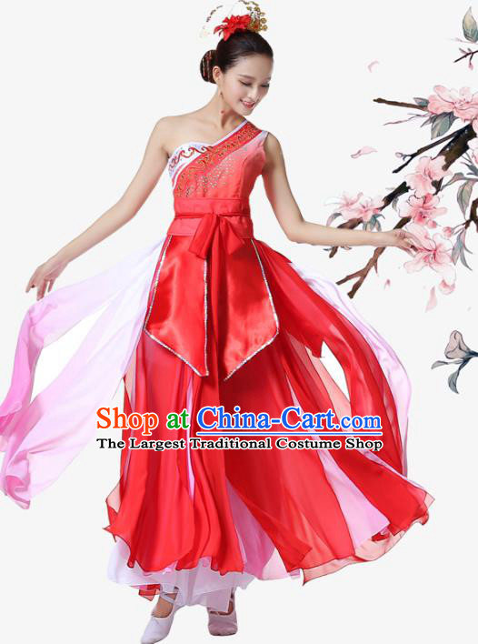 Top Chinese Traditional Umbrella Dance Red Dress Woman Stage Performance Clothing Classical Dance Solo Dance Garment Costume