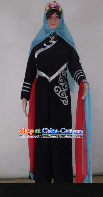 China Ningxia Minority Dance Black Outfits Ethnic Female Dance Garments Hui Nationality Stage Performance Clothing