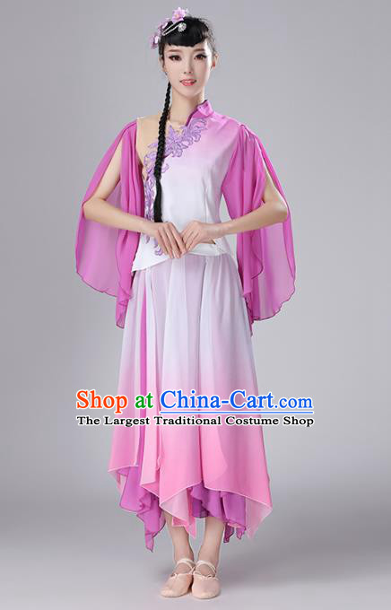 Top Chinese Traditional Fan Dance Performance Clothing Classical Dance Purple Dress Outfits Woman Solo Dance Garment Costume