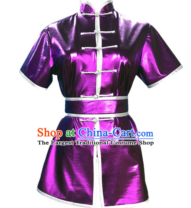 Top Chinese Wushu Competition Garment Costume Martial Arts Kung Fu Clothing Southern Boxing Performance Purple Outfits