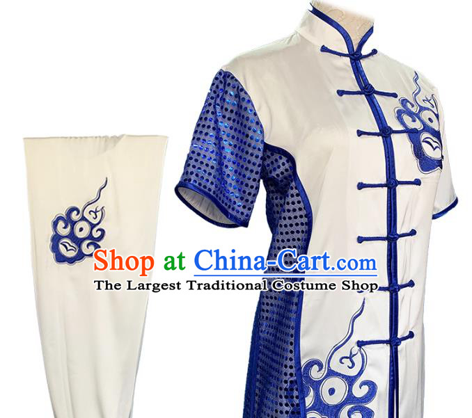 Top Chinese Martial Arts Competition Clothing Southern Boxing Performance White Outfits Wushu Kung Fu Garment Costumes