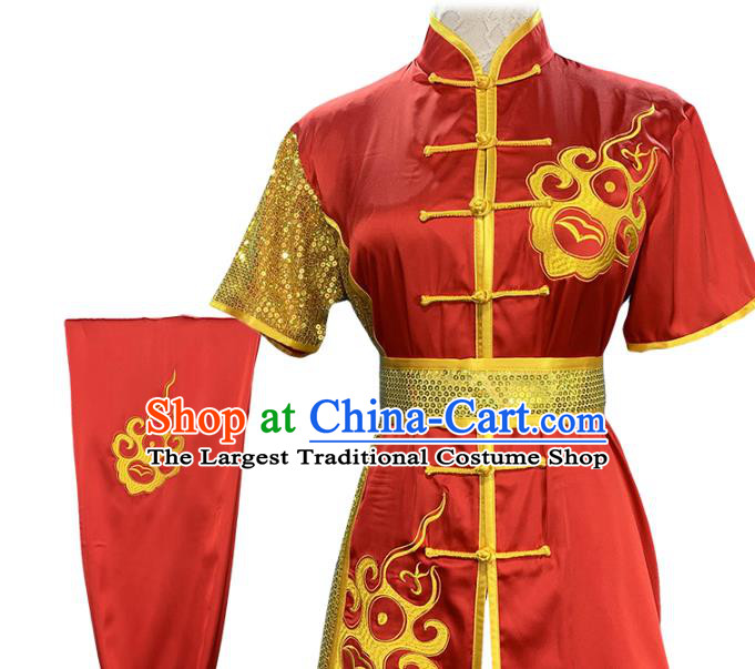 Top Chinese Wushu Kung Fu Garment Costumes Martial Arts Competition Clothing Southern Boxing Performance Red Outfits