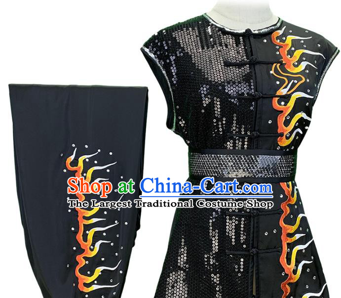 Top Chinese Southern Boxing Performance Black Outfits Kung Fu Garment Costumes Martial Arts Wushu Competition Clothing