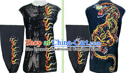 Top Chinese Southern Boxing Performance Black Outfits Kung Fu Garment Costumes Martial Arts Wushu Competition Clothing