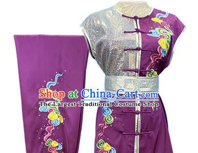 Top Chinese Kung Fu Garment Costumes Martial Arts Wushu Competition Clothing Southern Boxing Performance Purple Outfits