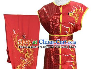 Top Chinese Southern Boxing Performance Red Sleeveless Outfits Kung Fu Competition Garment Costumes Martial Arts Wushu Clothing