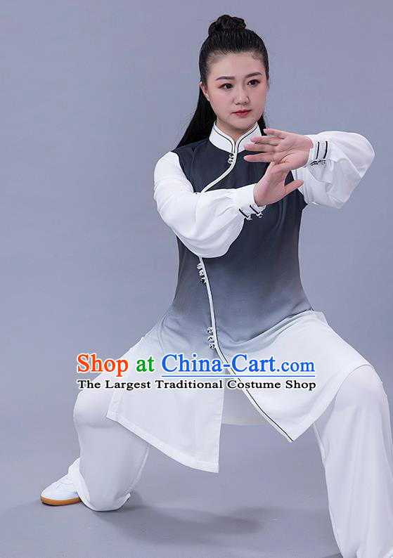 Chinese Tai Ji Training Garments Martial Arts Shadowboxing Competition Black Slant Opening Outfits Woman Tai Chi Chuan Performance Clothing