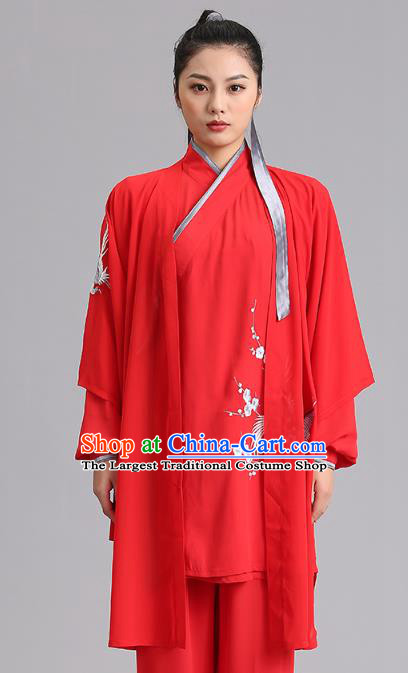 Chinese Tai Chi Performance Clothing Martial Arts Kung Fu Competition Garments Tai Ji Embroidered Red Three Pieces Outfits