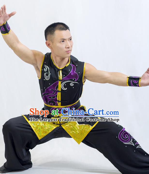 China Wushu Competition Black Uniforms Martial Arts Clothing Kung Fu Performance Suits Southern Boxing Garment Costumes