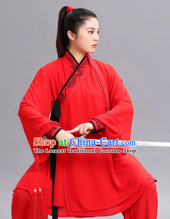 Chinese Tai Chi Kung Fu Competition Clothing Martial Arts Performance Garments Tai Ji Chuan Embroidered Red Outfits