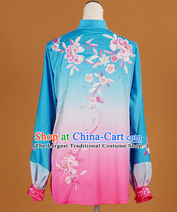 Chinese Wushu Competition Garment Costume Kung Fu Tai Chi Performance Suits Martial Arts Embroidered Flowers Outfits