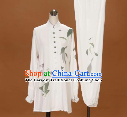 Chinese Martial Arts Printing White Outfits Kung Fu Wushu Competition Clothing Tai Chi Sword Performance Suits