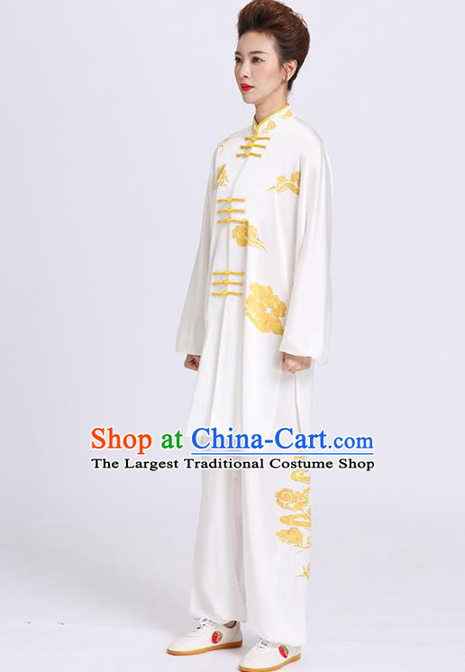 Chinese Kung Fu Wushu Competition Clothing Tai Chi Sword Performance Suits Martial Arts Printing White Outfits