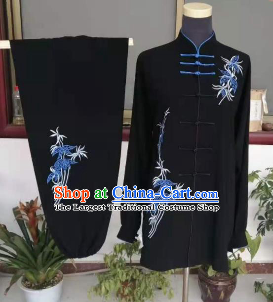 Chinese Kung Fu Tai Ji Embroidered Clothing Tai Chi Sword Performance Suits Martial Arts Competition Black Outfits