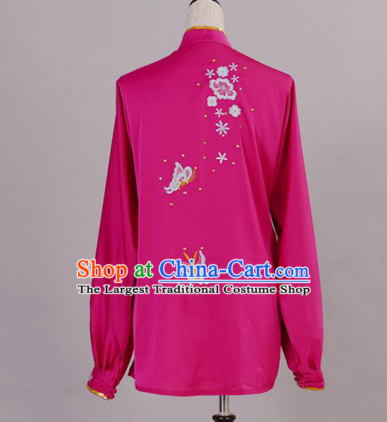 Chinese Tai Chi Sword Performance Suits Martial Arts Competition Embroidered Butterfly Rosy Outfits Tai Ji Training Clothing