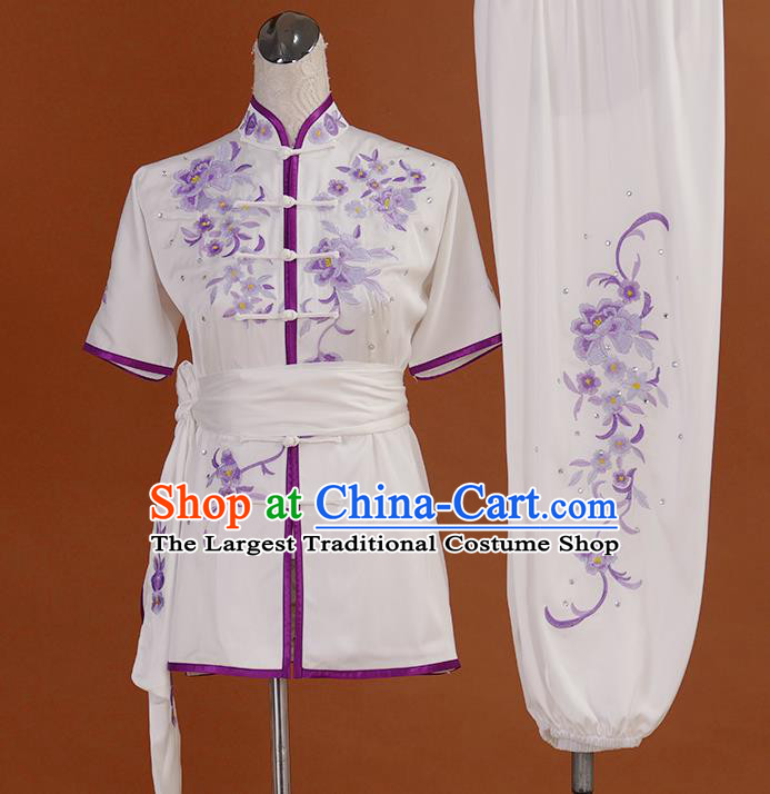 Chinese Kung Fu Tai Ji Training Clothing Wushu Performance Suits Martial Arts Competition Embroidered Wisteria Outfits