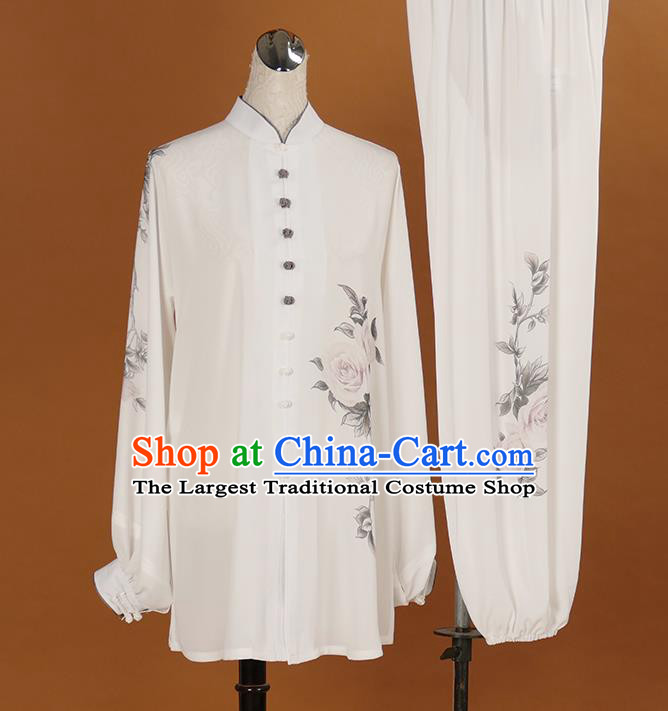 Chinese Martial Arts Competition Printing Rose Outfits Kung Fu Tai Ji Training Clothing Tai Chi Performance Suits