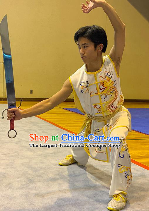 China Wushu Competition Embroidered Dragon Uniforms Martial Arts Garment Costumes Kung Fu Nanquan Boxing Performance Suits