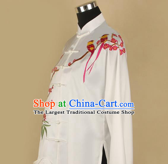 Chinese Kung Fu Tai Ji Training Clothing Tai Chi Performance White Suits Martial Arts Competition Embroidered Plum Outfits