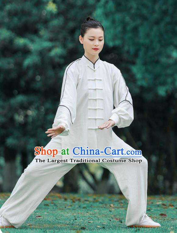 Chinese Kungfu Performance Suits Tai Ji Chuan White Long Sleeve Outfits Tai Chi Group Competition Clothing Martial Arts Garment